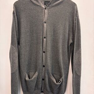 Y2K Matix Grey Hooded Cardigan Mens Medium Padded Elbows Front Pockets Skater